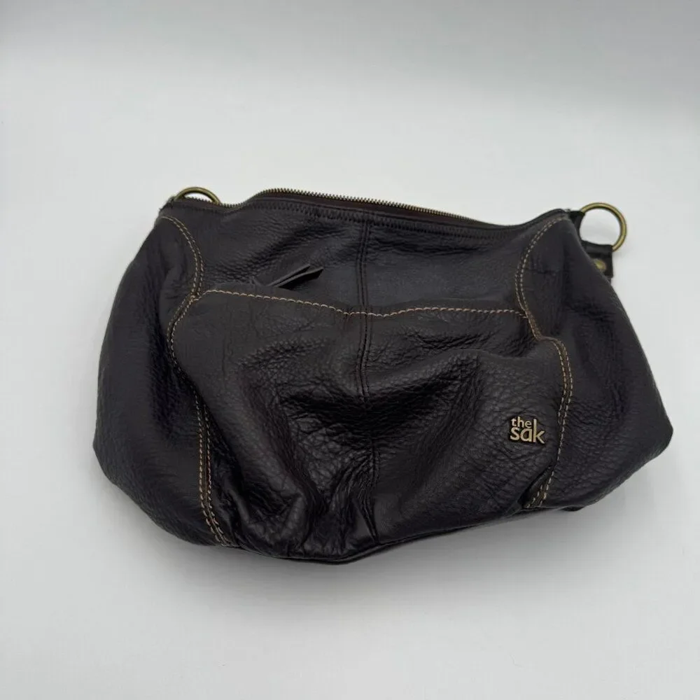 The Sak Hobo Bag Womens Brown Pebbled Leather Shoulder Purse Zip